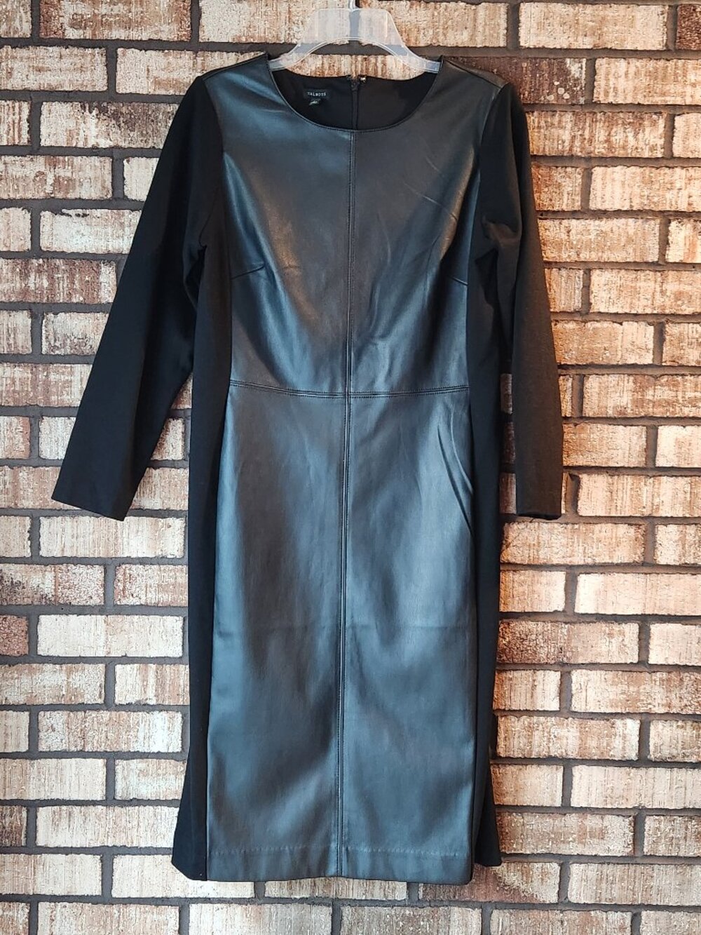 Talbots Black Faux Leather Ponte Sheath Dress Size 8
